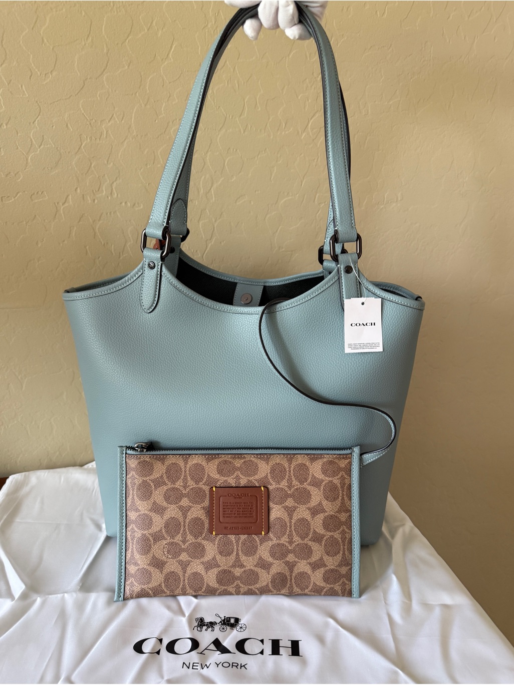 Nwt Coach C6337 Pebble Leather Day Tote Bag With Removable Zip Pouch - V5/Sage